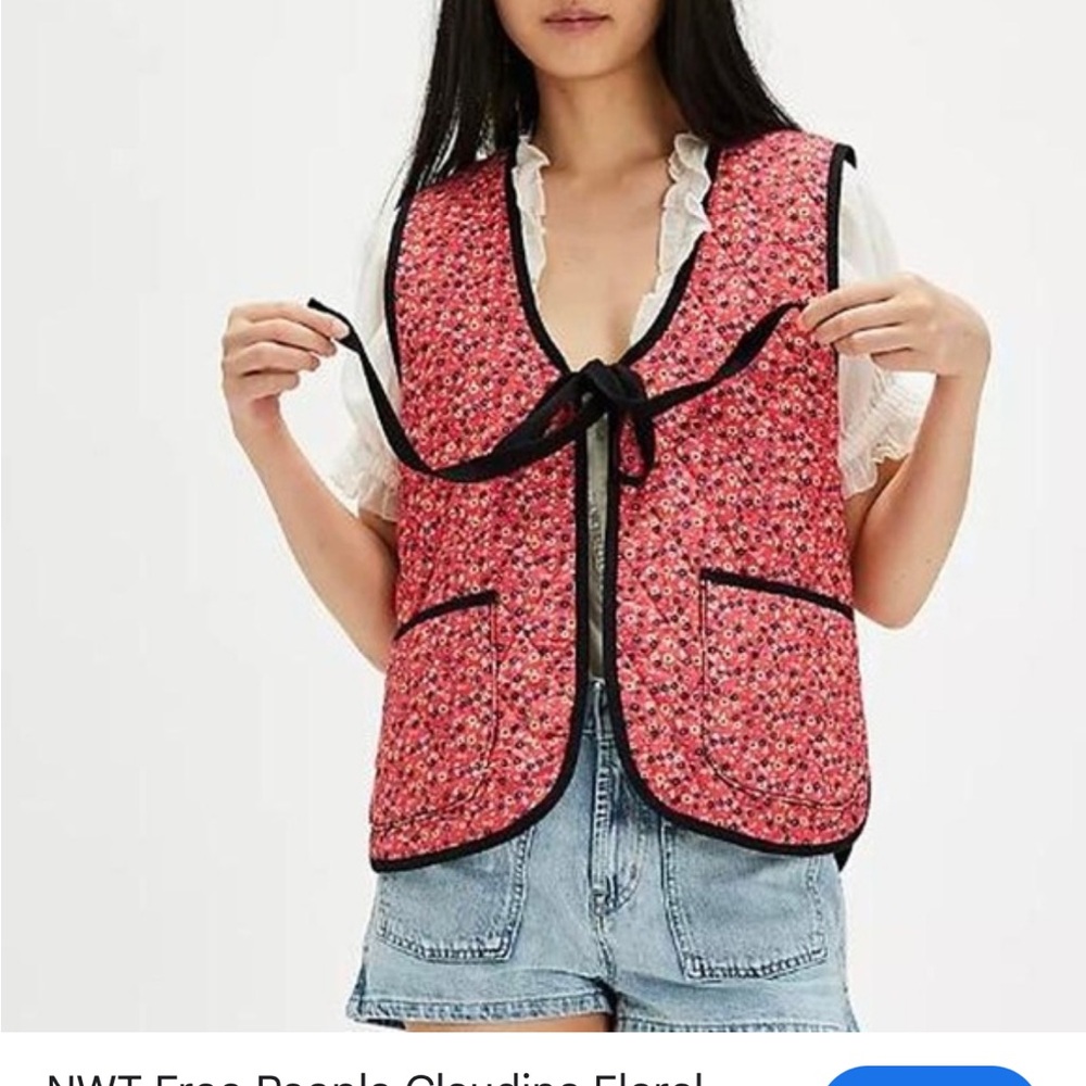 Free People Red Floral Quilted Vest